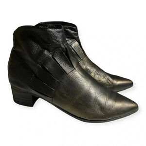 Farylrobin Women's Black Leather Ankle Boots Size 7.5 Pointed Toe Western Style